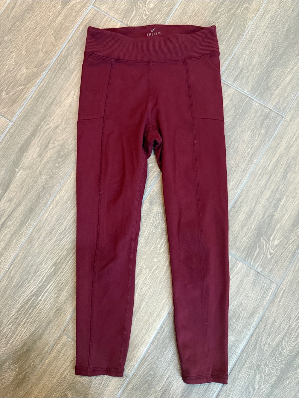Freely Kids Burgundy Performance Leggings with High Waist